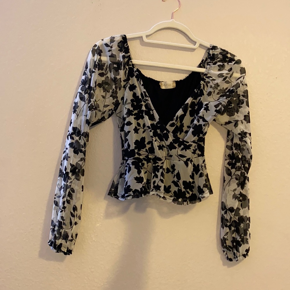 black and white floral blouse